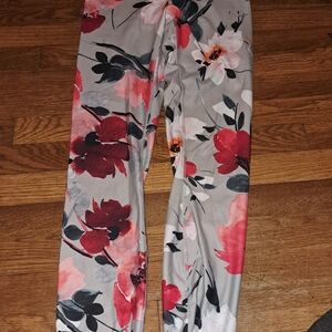 Fabletics Red and Gray Floral Leggings